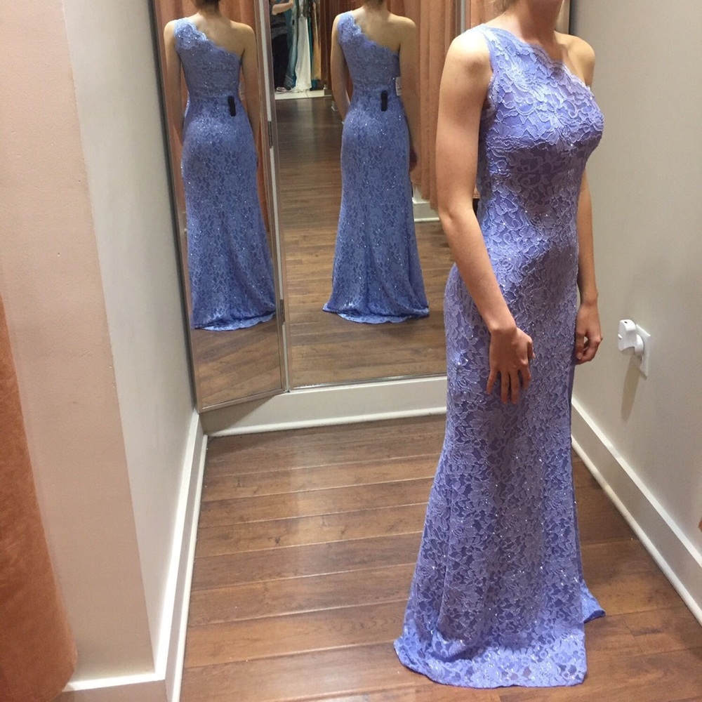 Long Purple Blue Lace Prom Dress